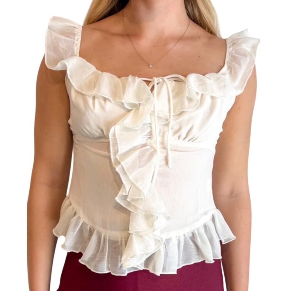 NWT American Threads Ivory Ruffle Top Size Small